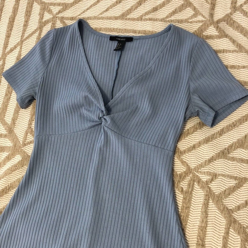 Forever 21 Light Blue Ribbed Twist-Front Mini Dress - Picture 4 of 10